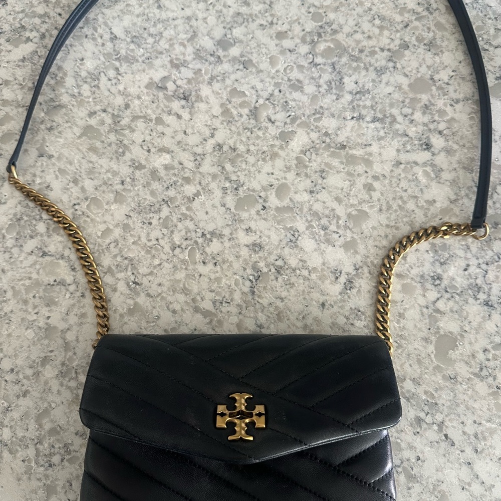Tory Burch Black Quilted Crossbody Bag with Gold Chain